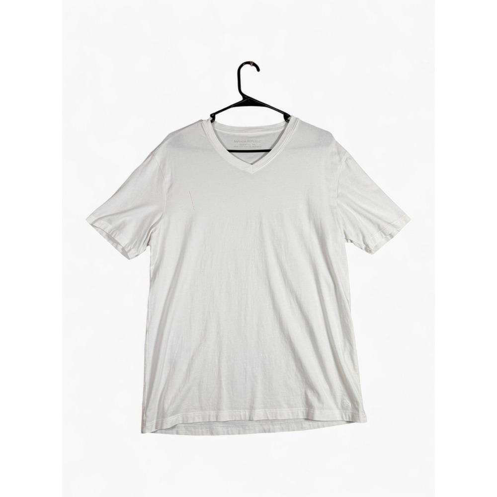 Banana Republic Mens Essential Tee White V-Neck Short Sleeve Cotton Stretch M